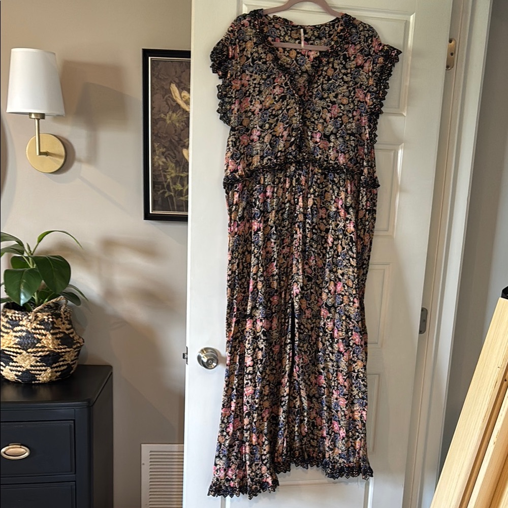 Free People Pink and Red Flutter Sleeve Maxi Sundress